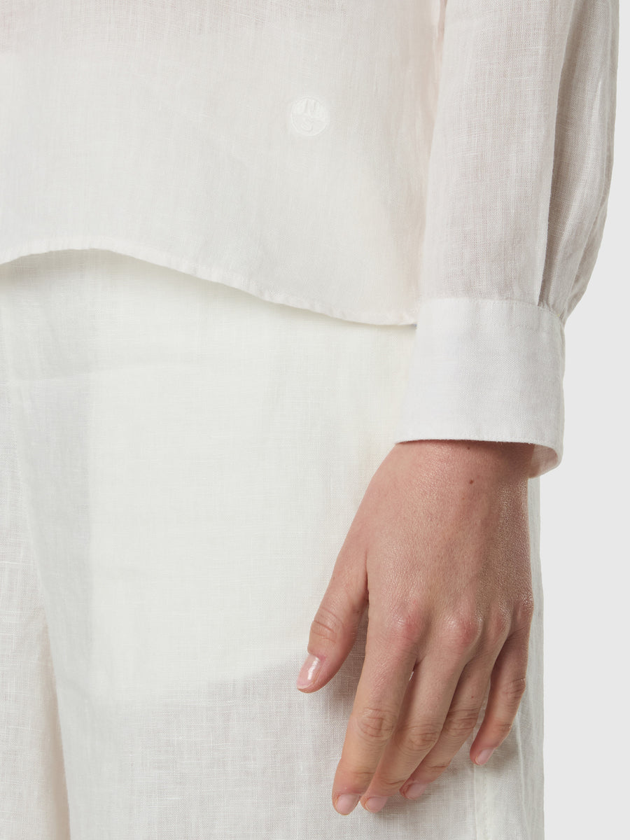 Camicia in lino con logo ricamato