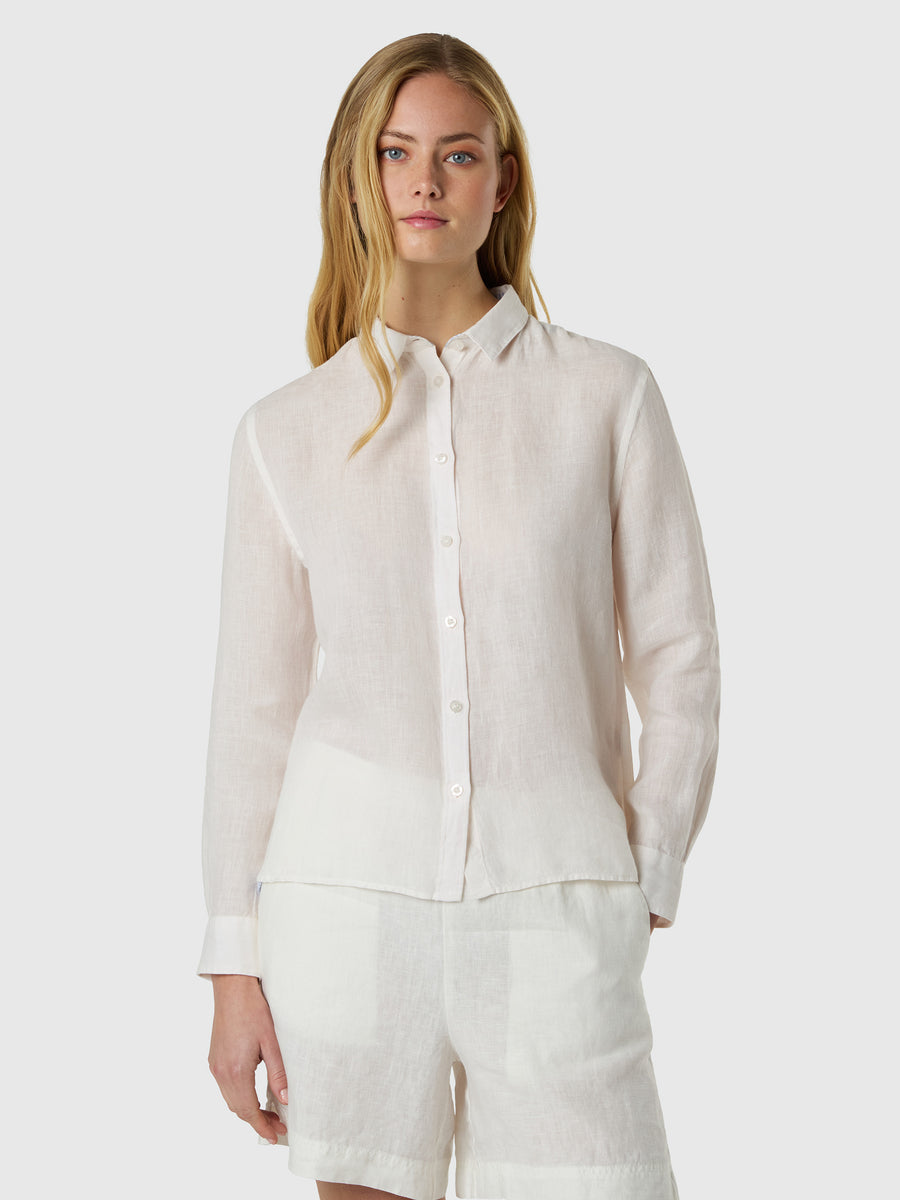 Camicia in lino con logo ricamato