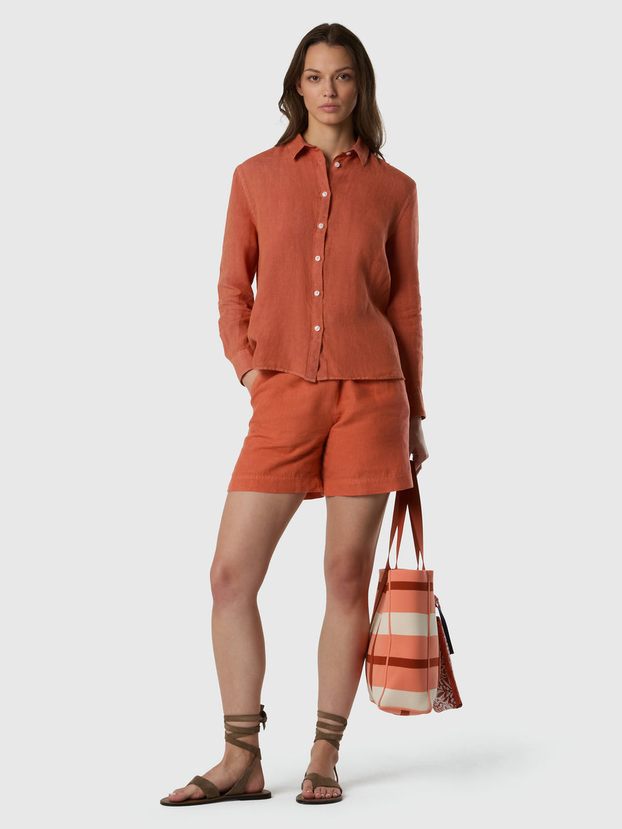 Camicia in lino con logo ricamato