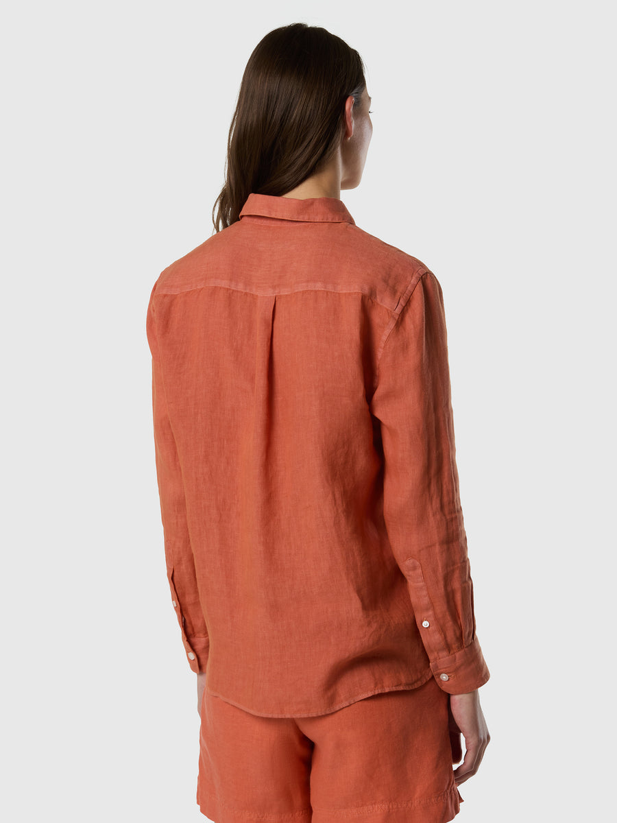 Camicia in lino con logo ricamato