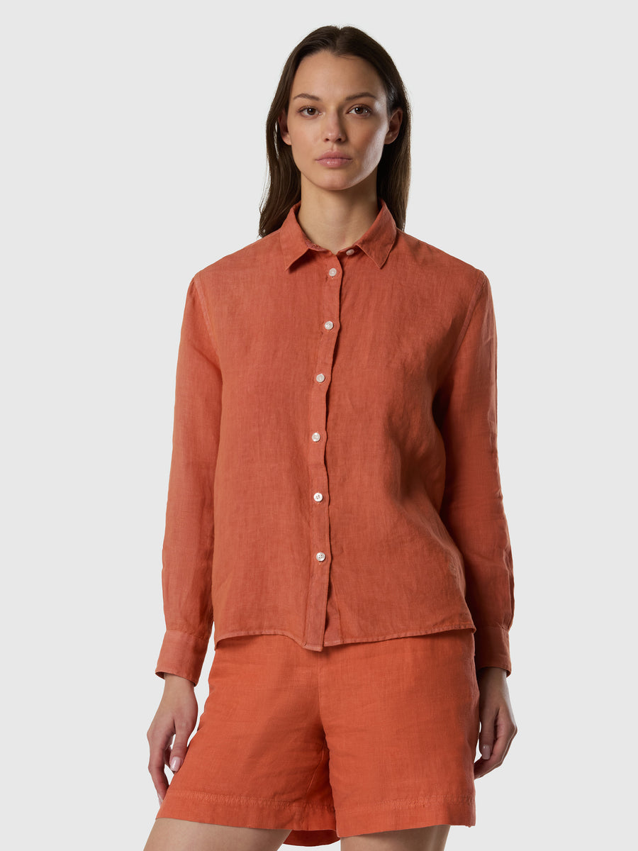 Camicia in lino con logo ricamato