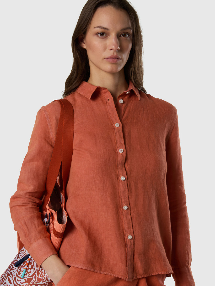 Camicia in lino con logo ricamato