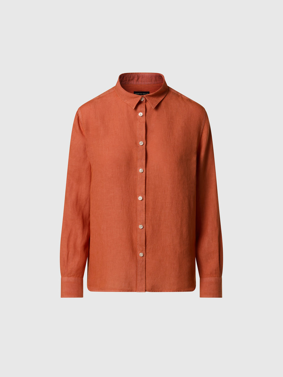 Camicia in lino con logo ricamato