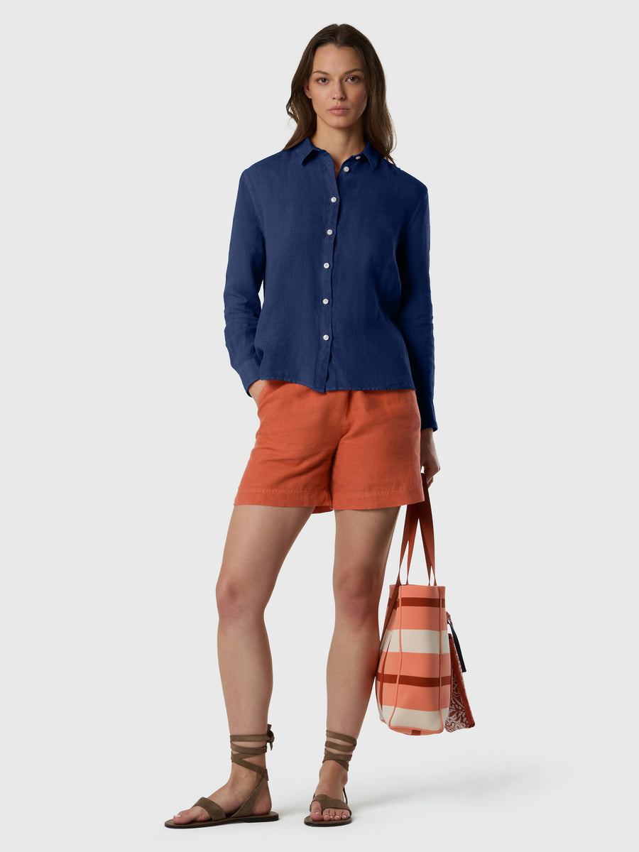 Camicia in lino con logo ricamato