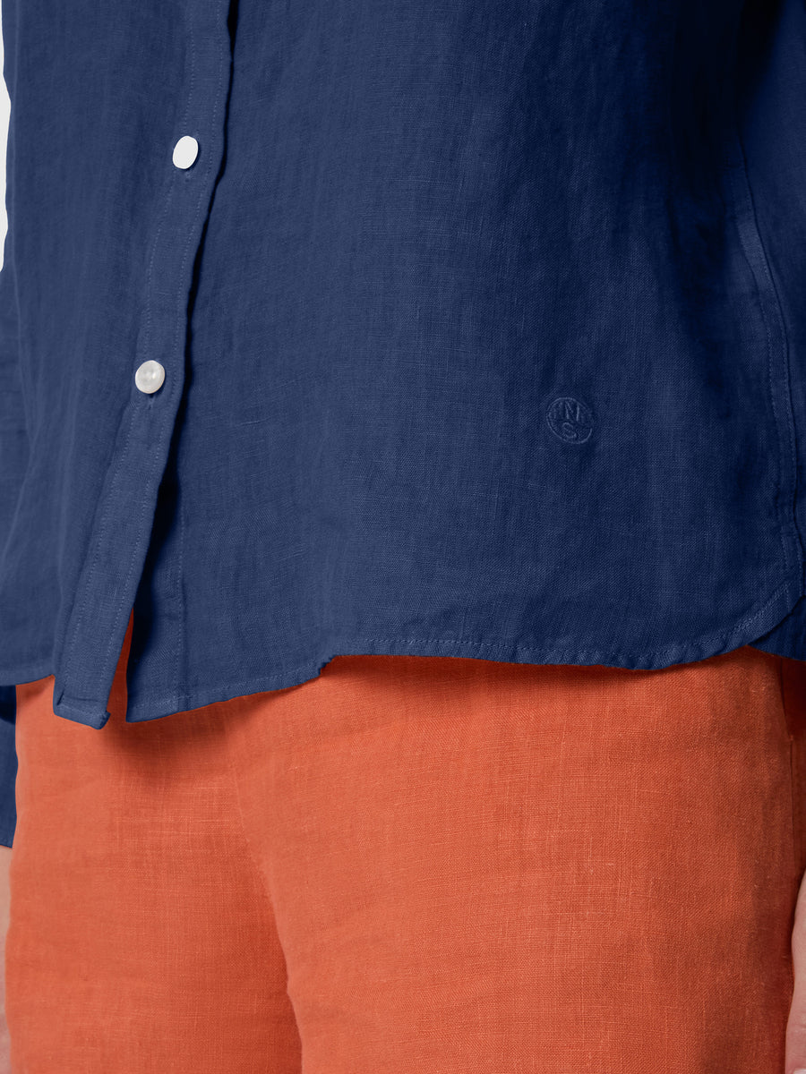 Camicia in lino con logo ricamato