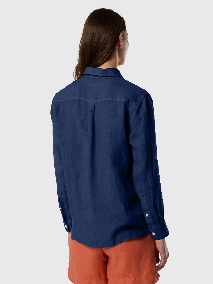 Camicia in lino con logo ricamato