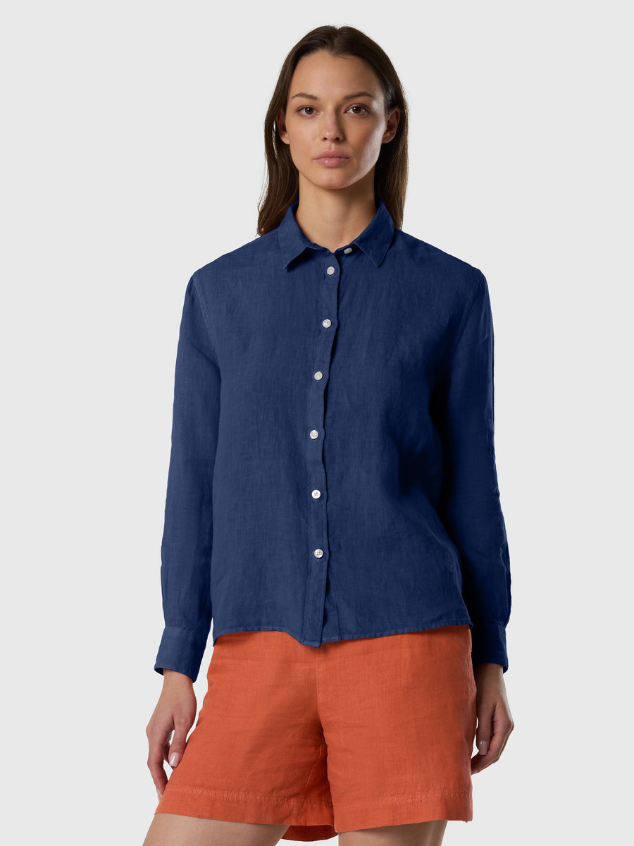 Camicia in lino con logo ricamato