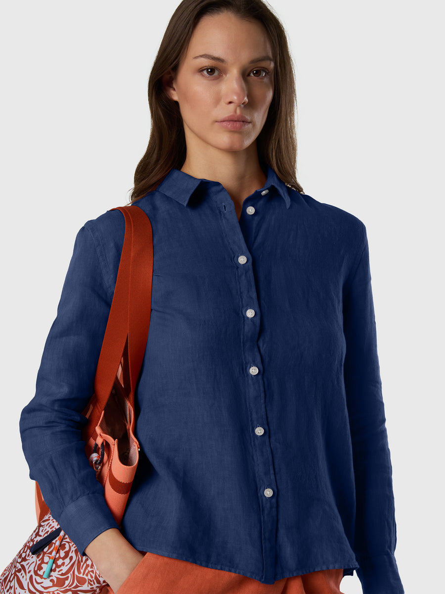 Camicia in lino con logo ricamato