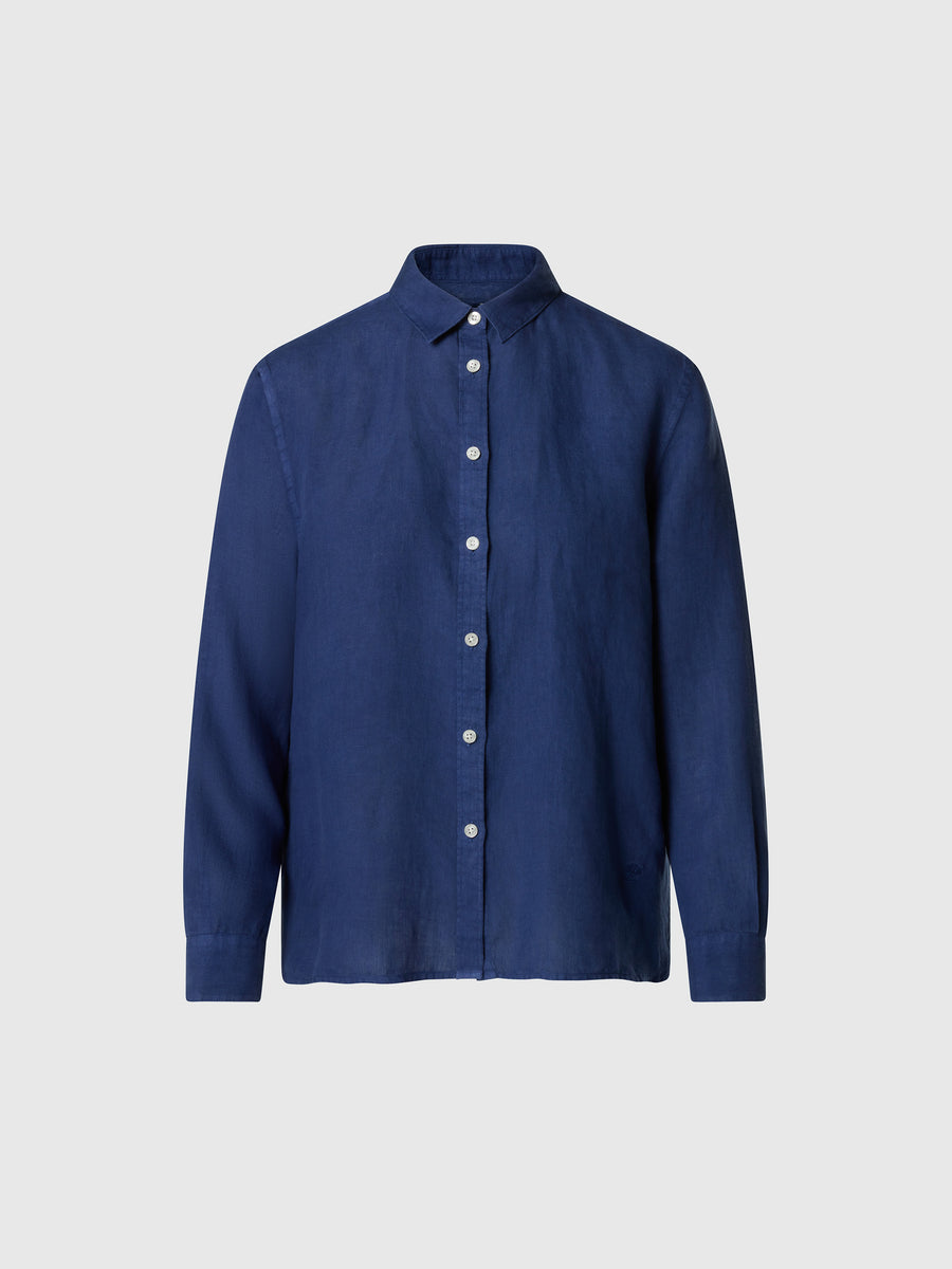 Camicia in lino con logo ricamato