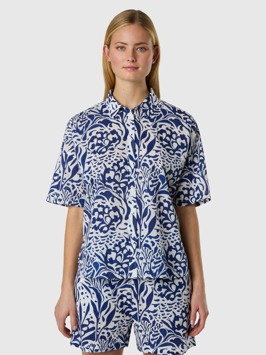 Camicia in mussola con stampa corallo