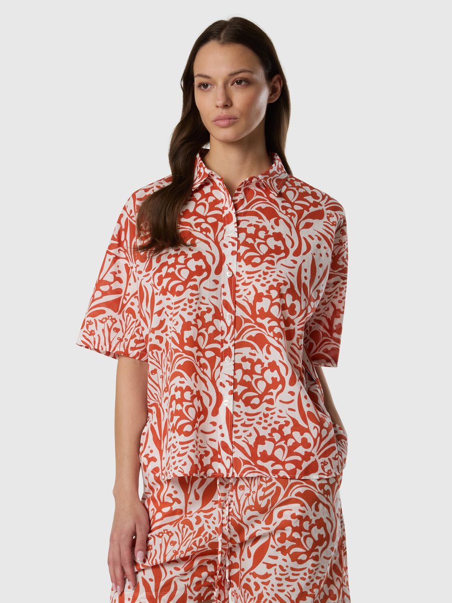 Camicia in mussola con stampa corallo