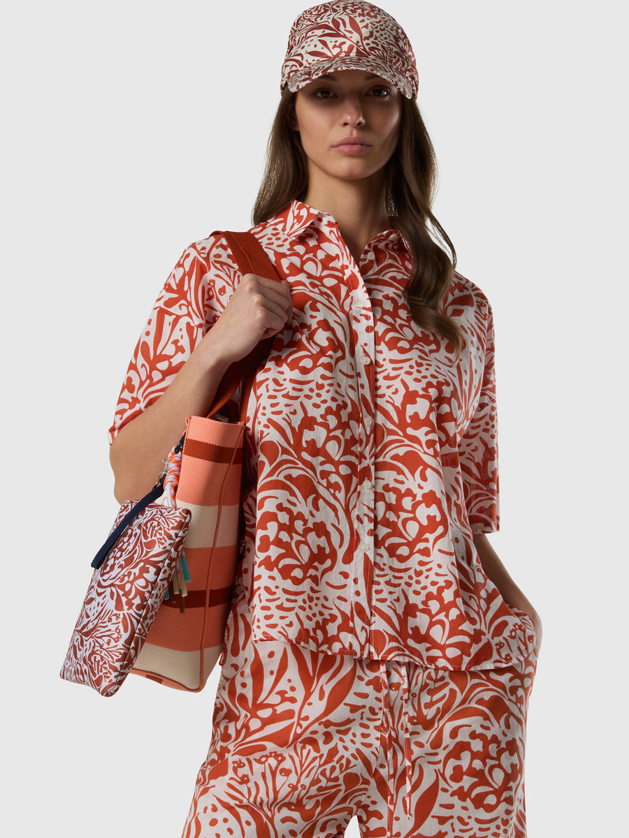 Camicia in mussola con stampa corallo