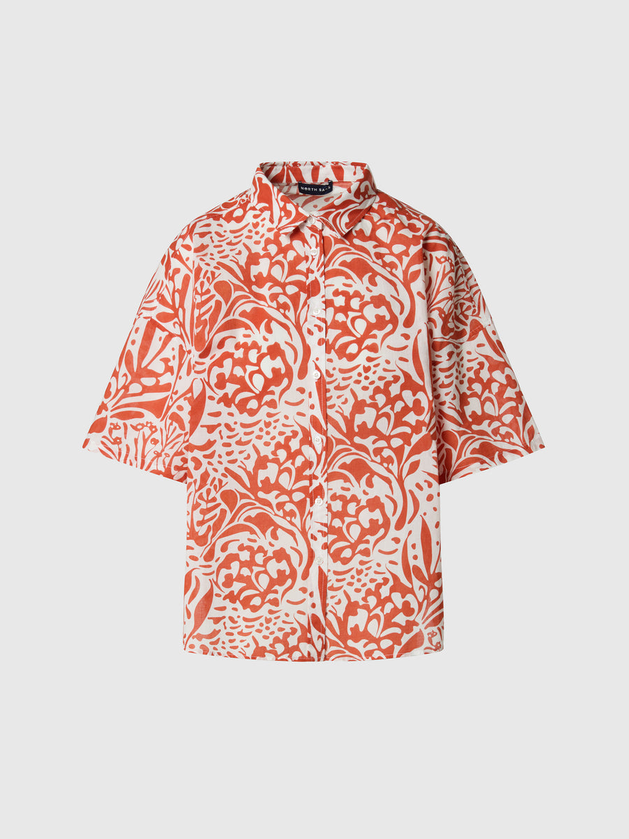 Camicia in mussola con stampa corallo